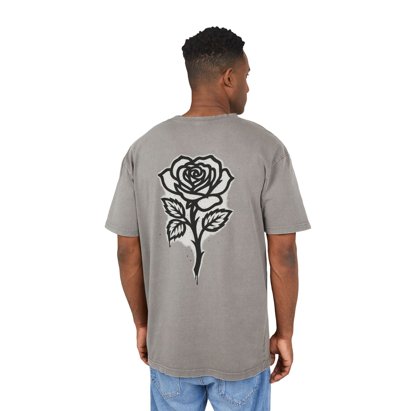 Men's Acid Washed Oversized Tee with Rose Design, Vintage Tee, Casual Wear, Street Style Fashion, Unisex Graphic Shirt