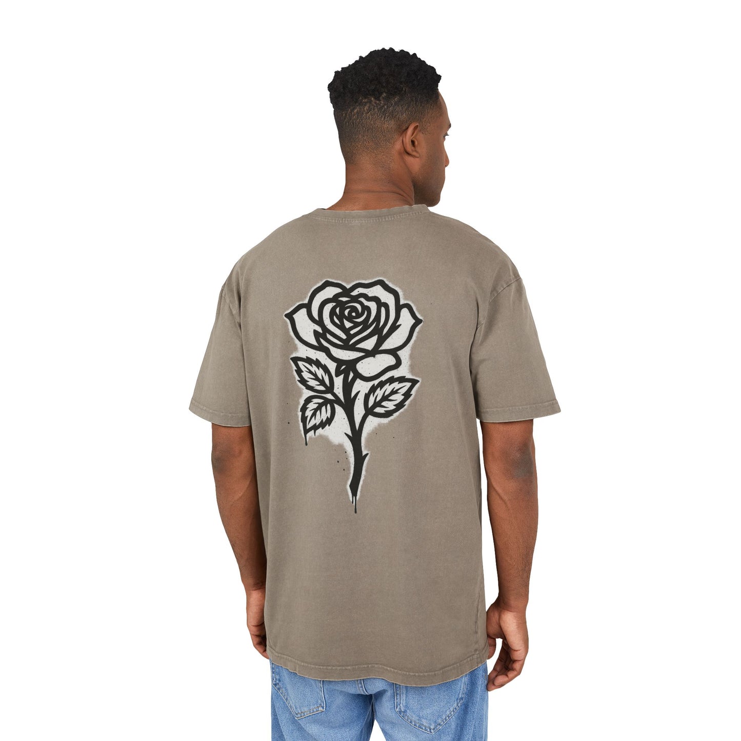Men's Acid Washed Oversized Tee with Rose Design, Vintage Tee, Casual Wear, Street Style Fashion, Unisex Graphic Shirt
