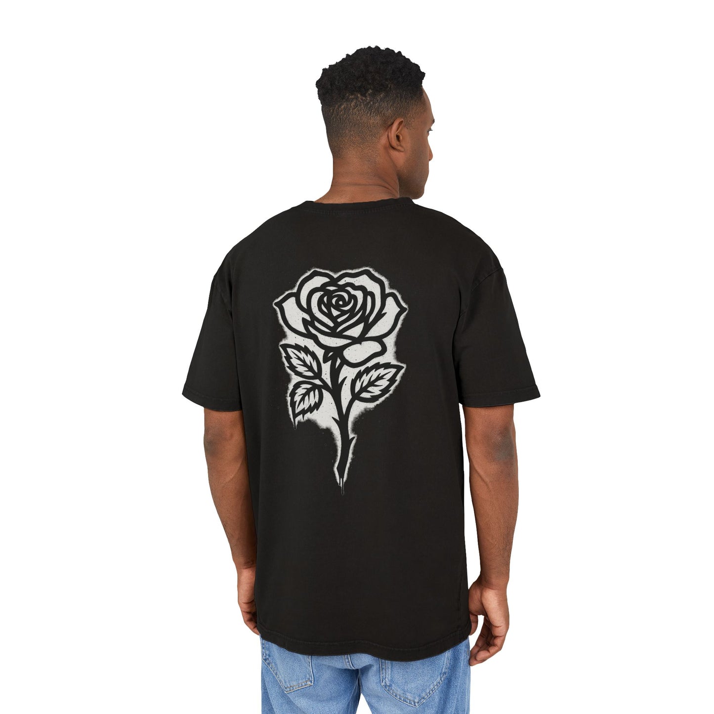 Men's Acid Washed Oversized Tee with Rose Design, Vintage Tee, Casual Wear, Street Style Fashion, Unisex Graphic Shirt