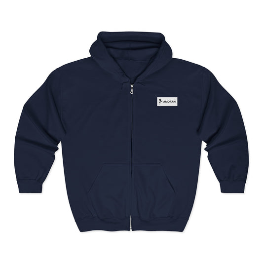 Amoraki Logo Zip Hoodie — Subtle Patch Chest Design