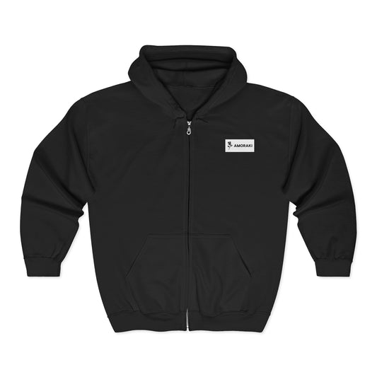 Amoraki Logo Zip Hoodie — Subtle Patch Chest Design