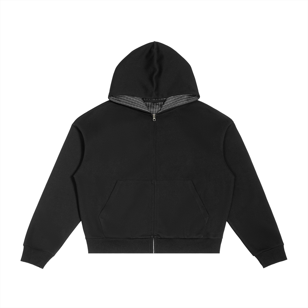 AMORAKI PLAID BOXY ZIP HOODIE