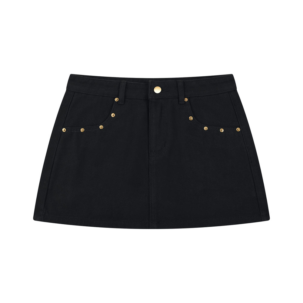 AMORAKI STUDDED DENIM MINI SKIRT